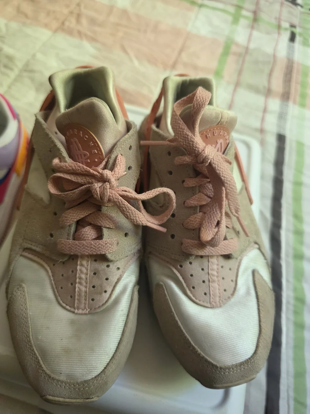 Nike Women's Huarache Athletic Sneakers in Beige, White & Coral - Picture 3 of 5
